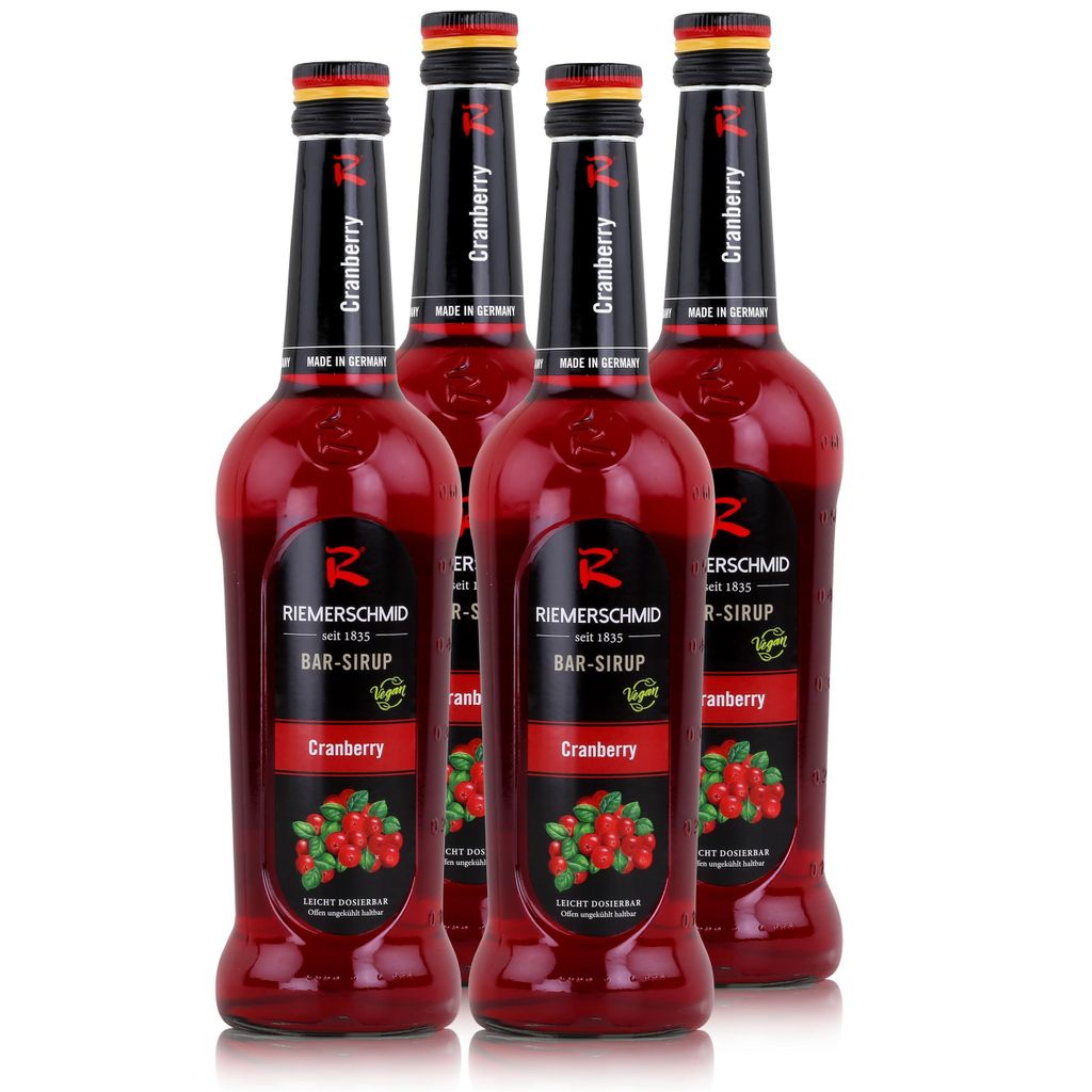 Riemerschmid Bar-Sirup Cranberry 0,7L - Cocktails Milchshakes (4er Pack)
