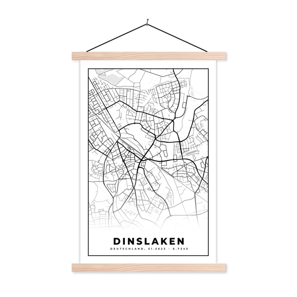 MuchoWow Textilposter Stadtplan - Karte - Dinslaken - Karte 40x60 cm mit holzfarbenen Rahmen - Poster