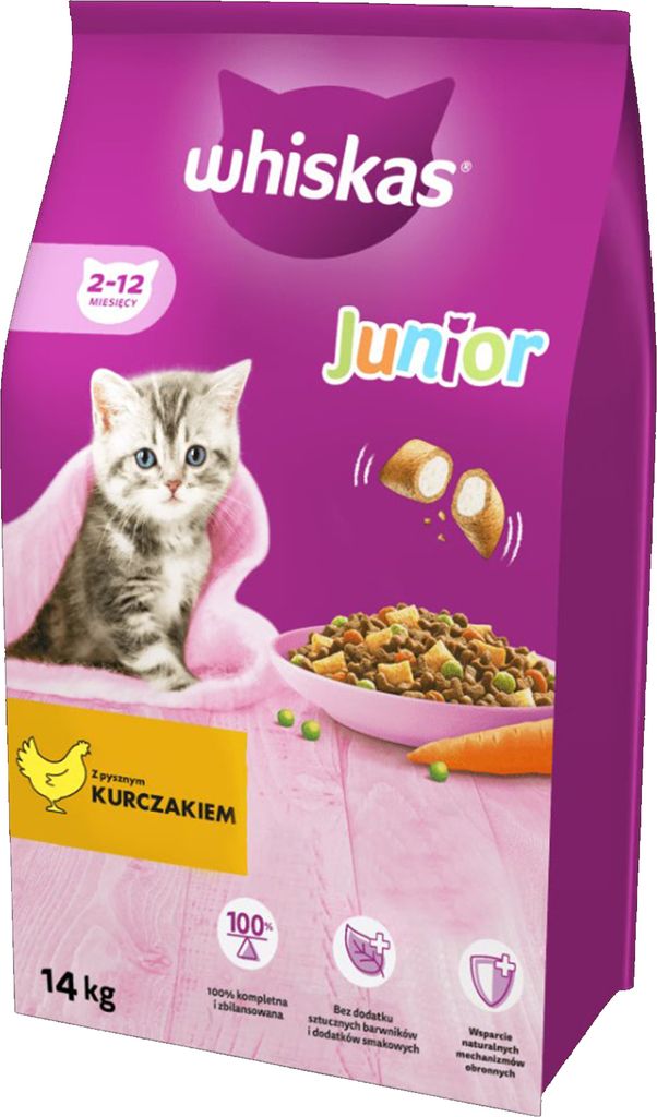 A bag of Whiskas Junior cat food.