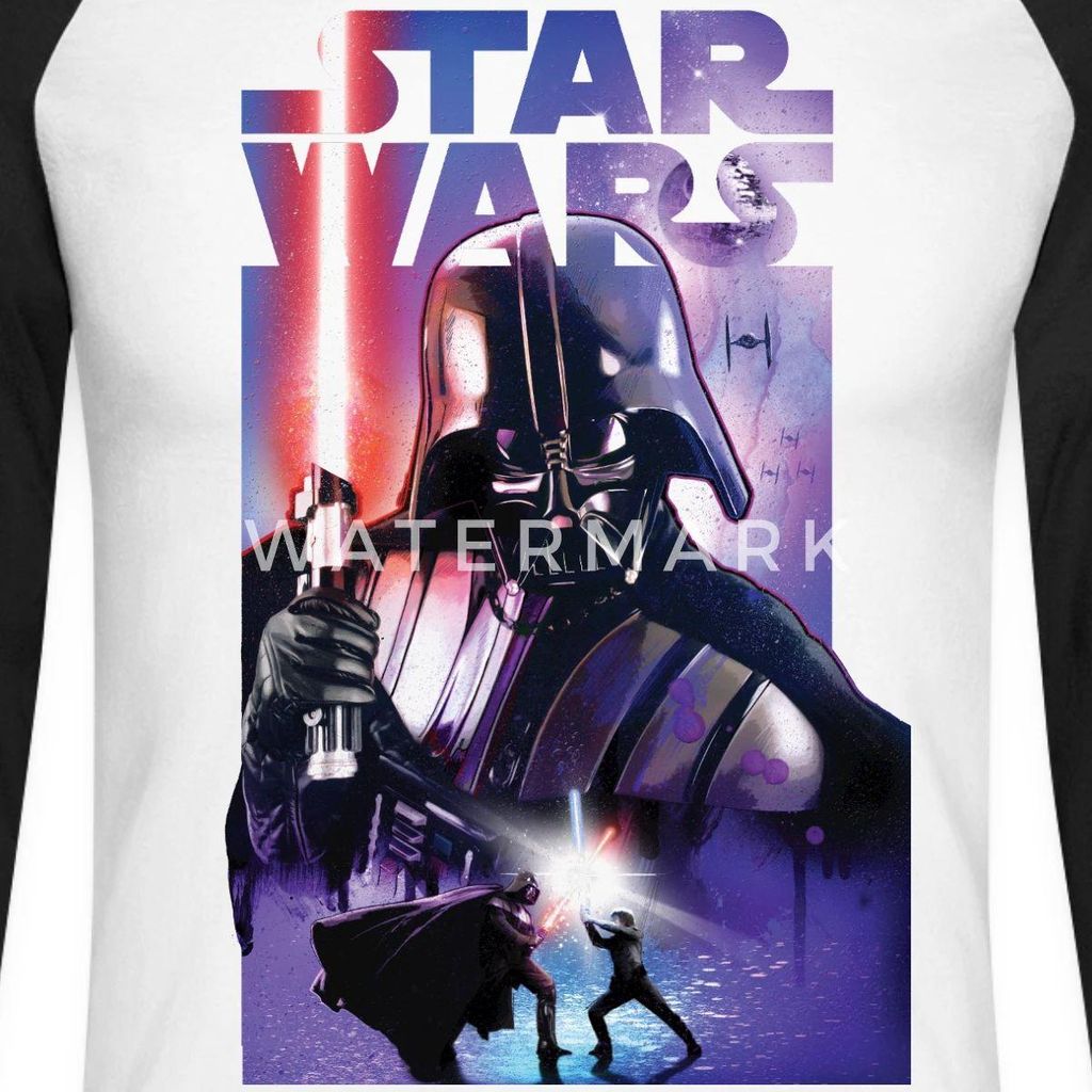 Star Wars Darth Vader Mit Rotem Lichtschwert Baseball Langarmshirt Herren, S, Weiß/Schwarz