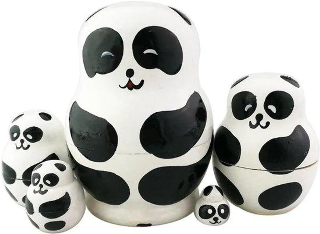 Statuettes Panda en bois à empiler, lot de 5 pour déco anniversaire