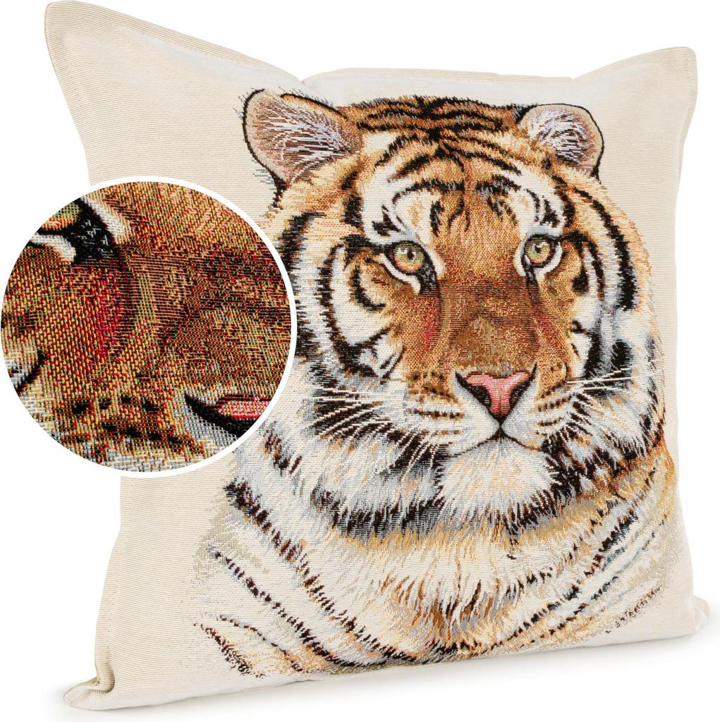 Dekokissen 45x45cm Kissenhülle mit Reißverschluss Sofakissen ohne Füllung Tiger Gobelin bunt