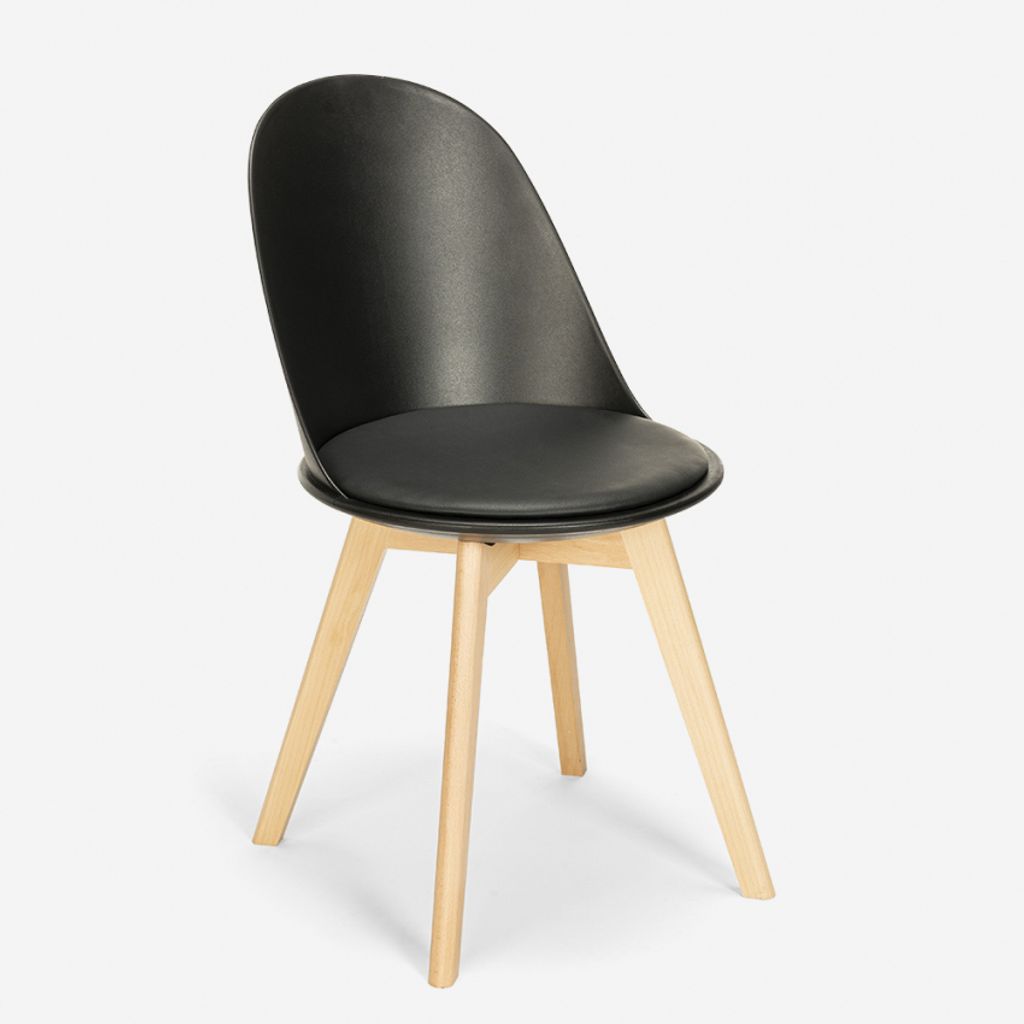 Stuhl in Skandinavischen Design aus Holz mit Kissen für Küche Esszimmer Bib Nordica - Schwarz