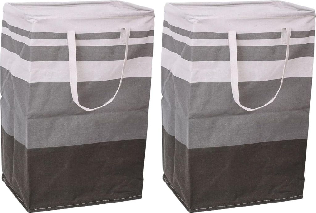 Laundry basket with reinforced handles (foldable, 2 grey white black)