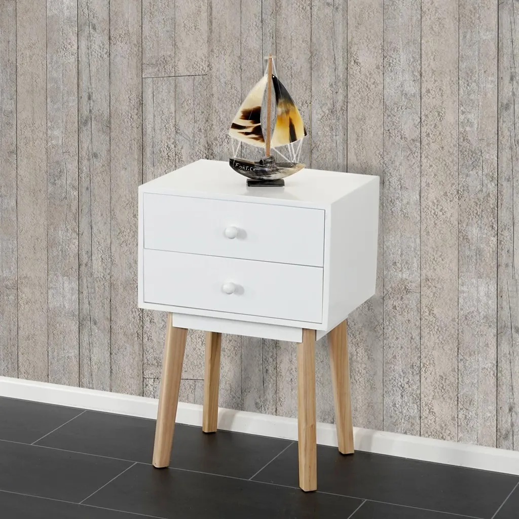 Commode Malmö T271 Table de chevet design rétro 59x40x30cm tiroir blanc
