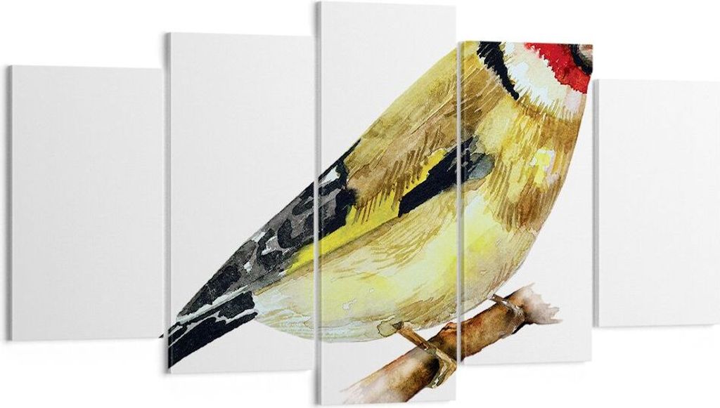 Bild auf Leinwand - Leinwandbild - 5 Teile - Stieglitz Vogel Aquarell - 160x85cm - Wand Bild - Wanddeko - Wandbilder - Leinwanddruck - Bilder - Wan...