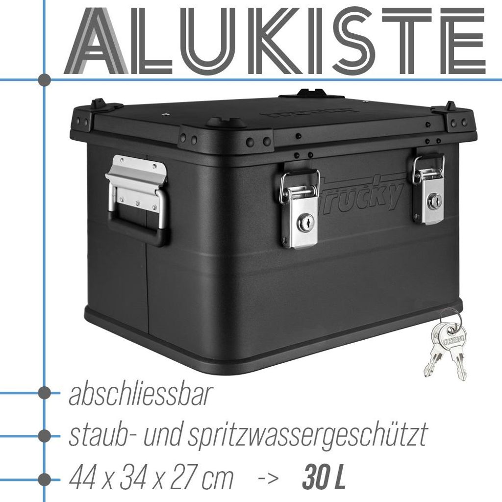 Aluminium Box mit Deckel Schwarz Alukiste 30 Liter Alu