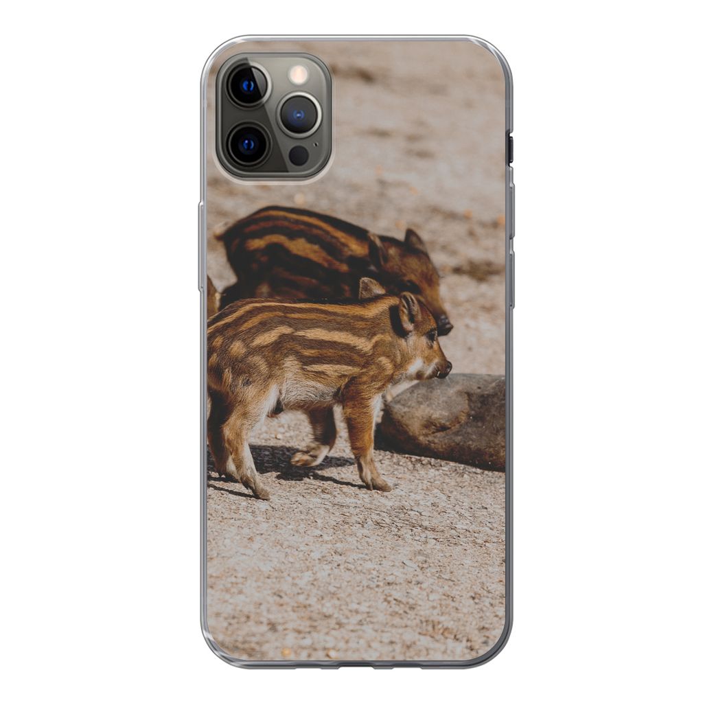 MuchoWow Handyhülle Schutzhülle Hülle für iPhone 13 Pro Max Baby - Wildschweine - Wild Silikon Softcase Handy Hülle - Mobiltelefon