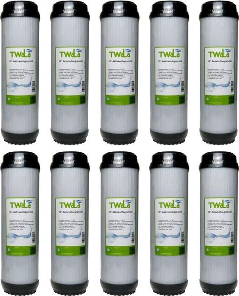 10x TWaLa 10' Aktivkohlegranulat Trinkwasser Filter für Umkehrosmose, Brunnenwasser Wasserfilter