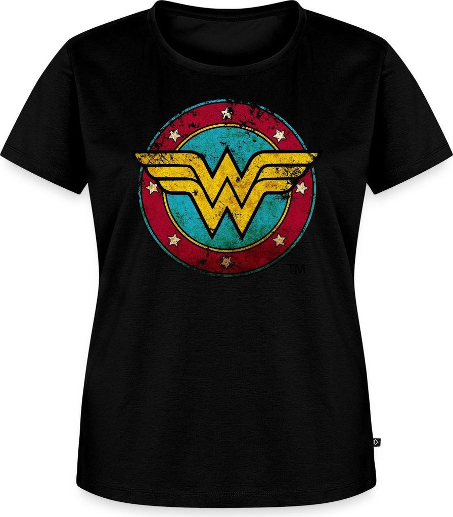 Spreadshirt DC Comics Wonder Woman Logo Used Look Frauen Premium T-Shirt, S, Schwarz