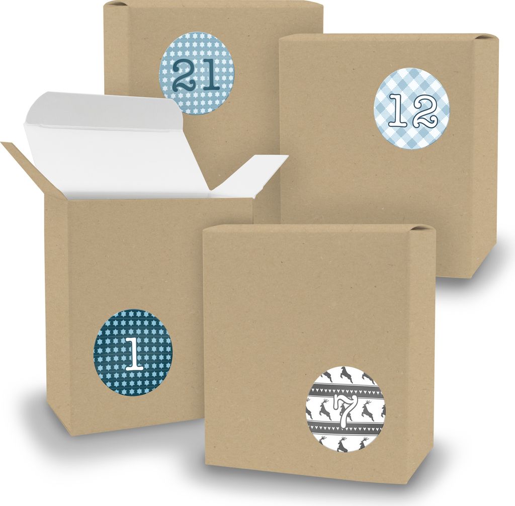 Adventskalender zum Füllen 24x Quader BRAUN + Sticker V08 Z05