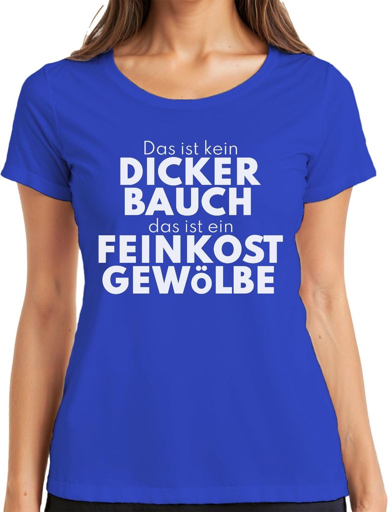 Kein dicker Bauch Feinkostgewölbe lustiger Spruch Foodie Geschenk Damen T-Shirt, Blau, 3XL
