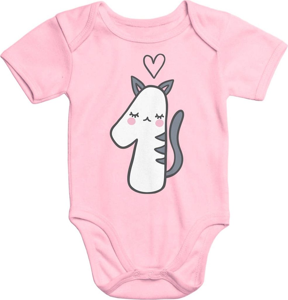 Kurzarm Baby-Body mit Aufdruck erster Geburtstag eins 1 Jahr Zahl Baumwolle Moonworks rosa 0-3 Monate
