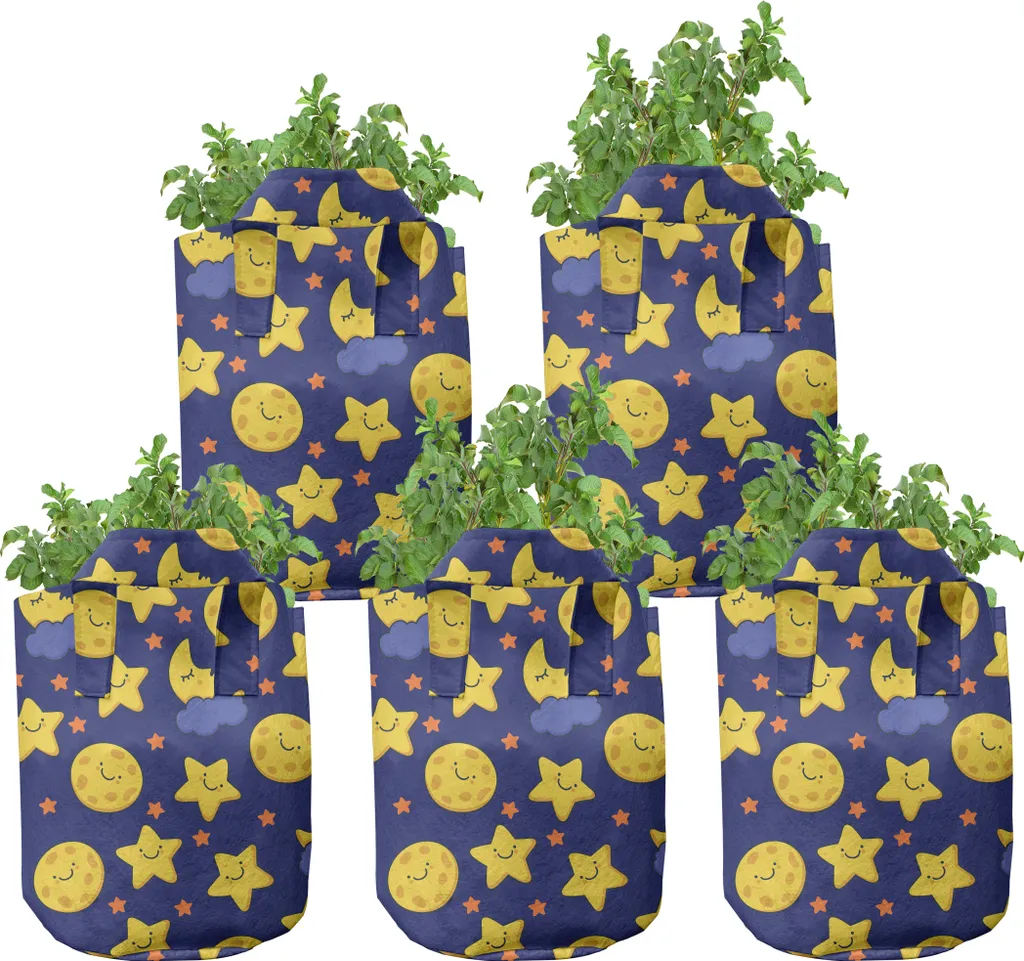 Sacs de plantation en tissu 5 gallons avec poignées, motif Lune, x5