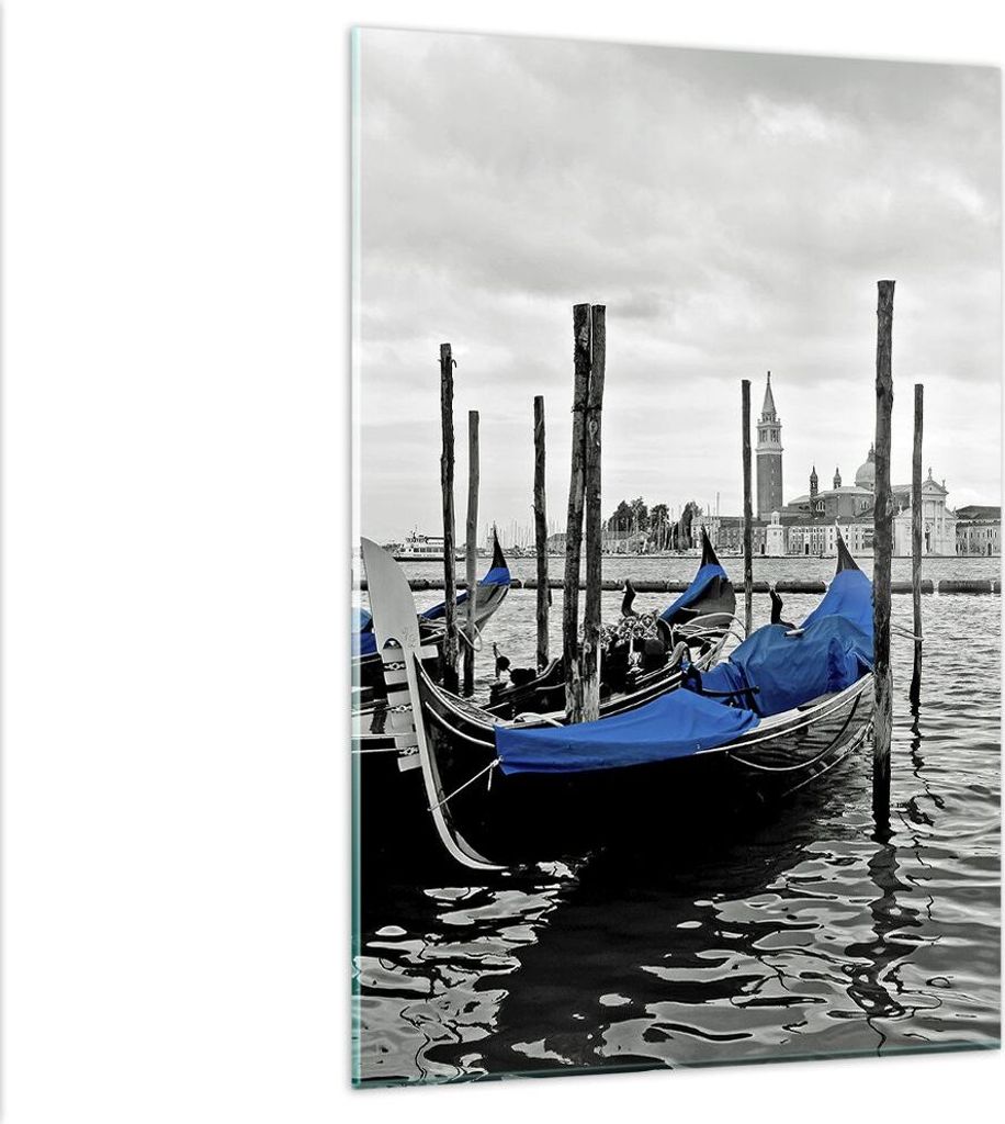 Bilder auf glas - Einteilig - Venedig Gondel Leuchtturm - 80x120cm - Glasbilder - Wandbilder - Bilder - Wanddekoration aus Glas - Glas Bilder - Wan...