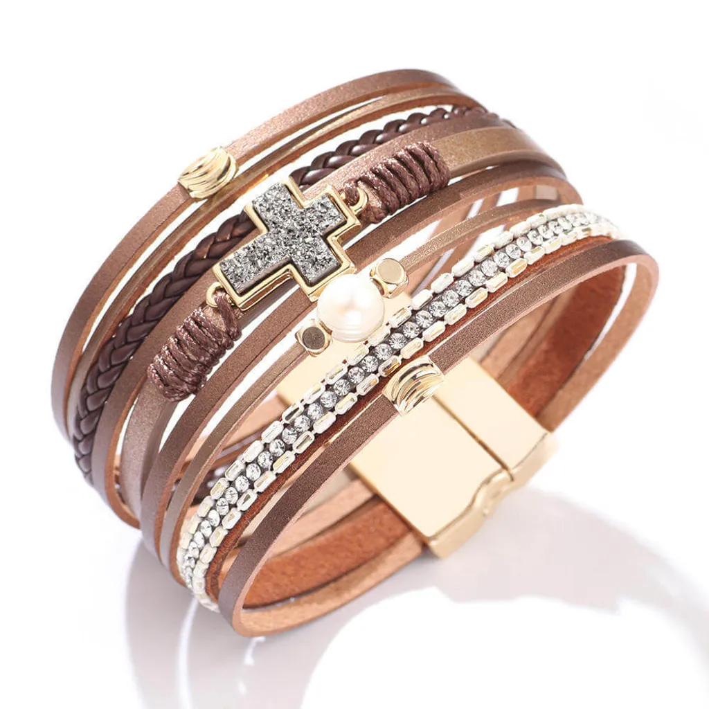 Braccialetto Lux Croce Marrone Vintage | Look Autentico