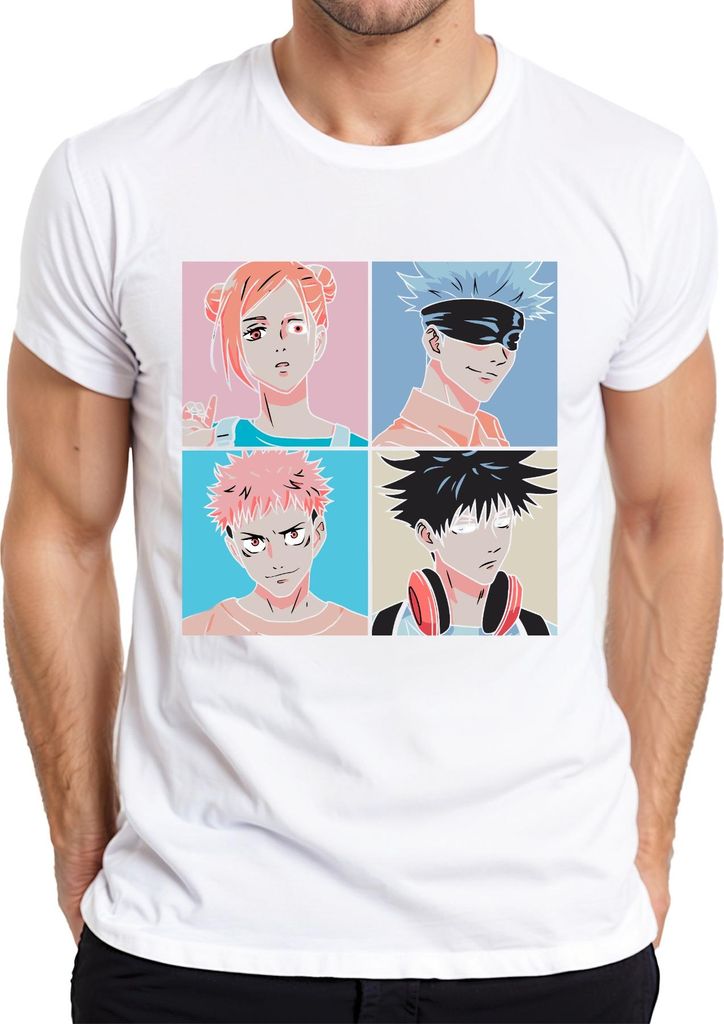 Jujutsu Kaisen Anime Poster Gojo Itadori Fushiguro Kugisaki Herren T-Shirt, Weiß, S