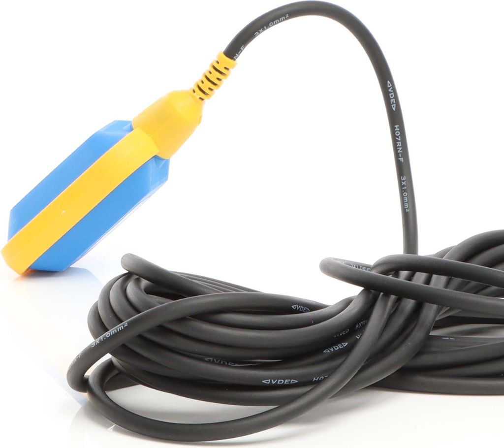 Wiltec Schwimmerschalter 230V AC, 16A, 10m Kabel – IP68, Pegelschalter Für Tauchpumpen, PVC, Schaltwinkel ±50°
