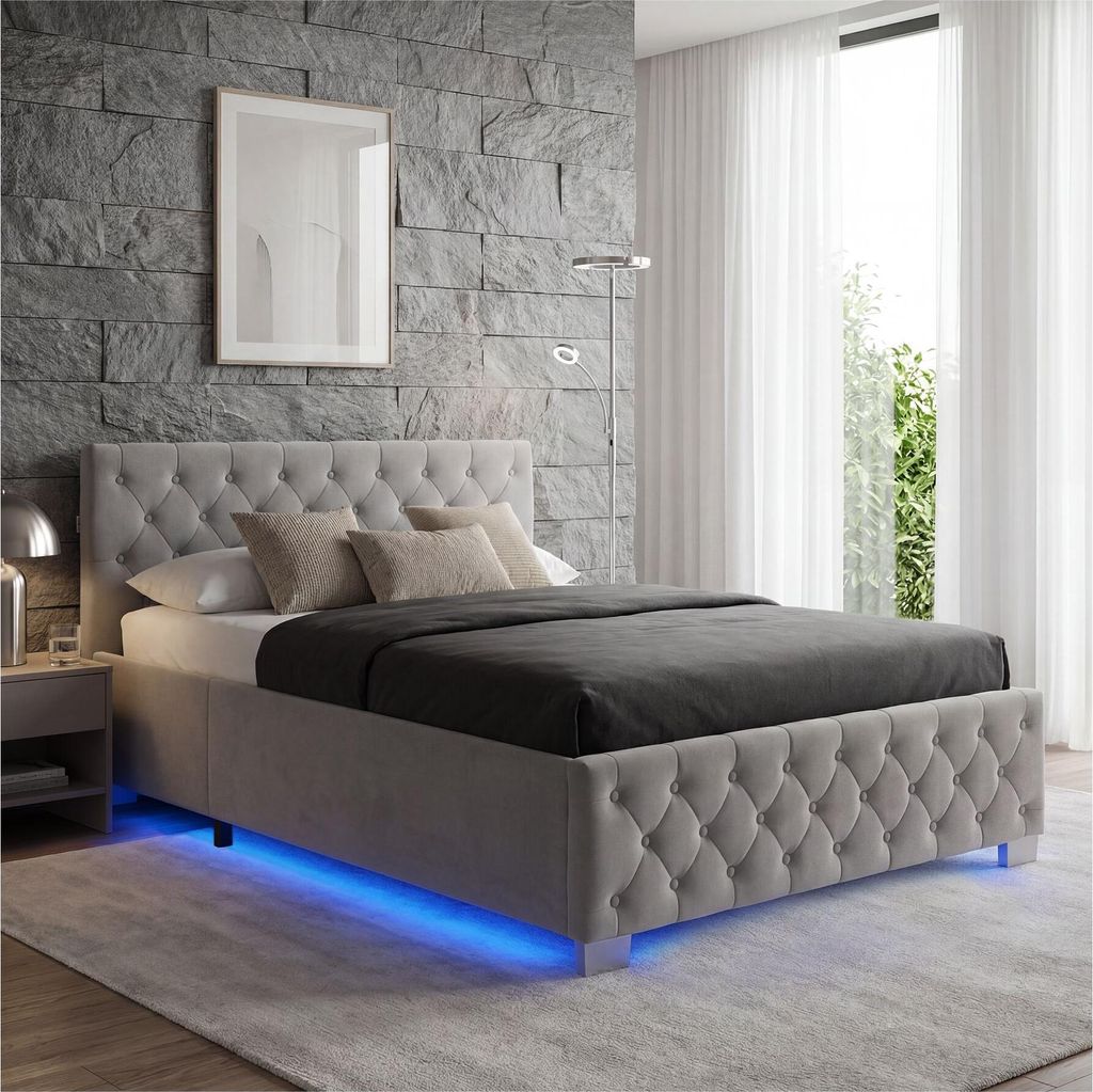 tectake® Polsterbett Sedona in Samtoptik mit Steppmuster Produktbild 