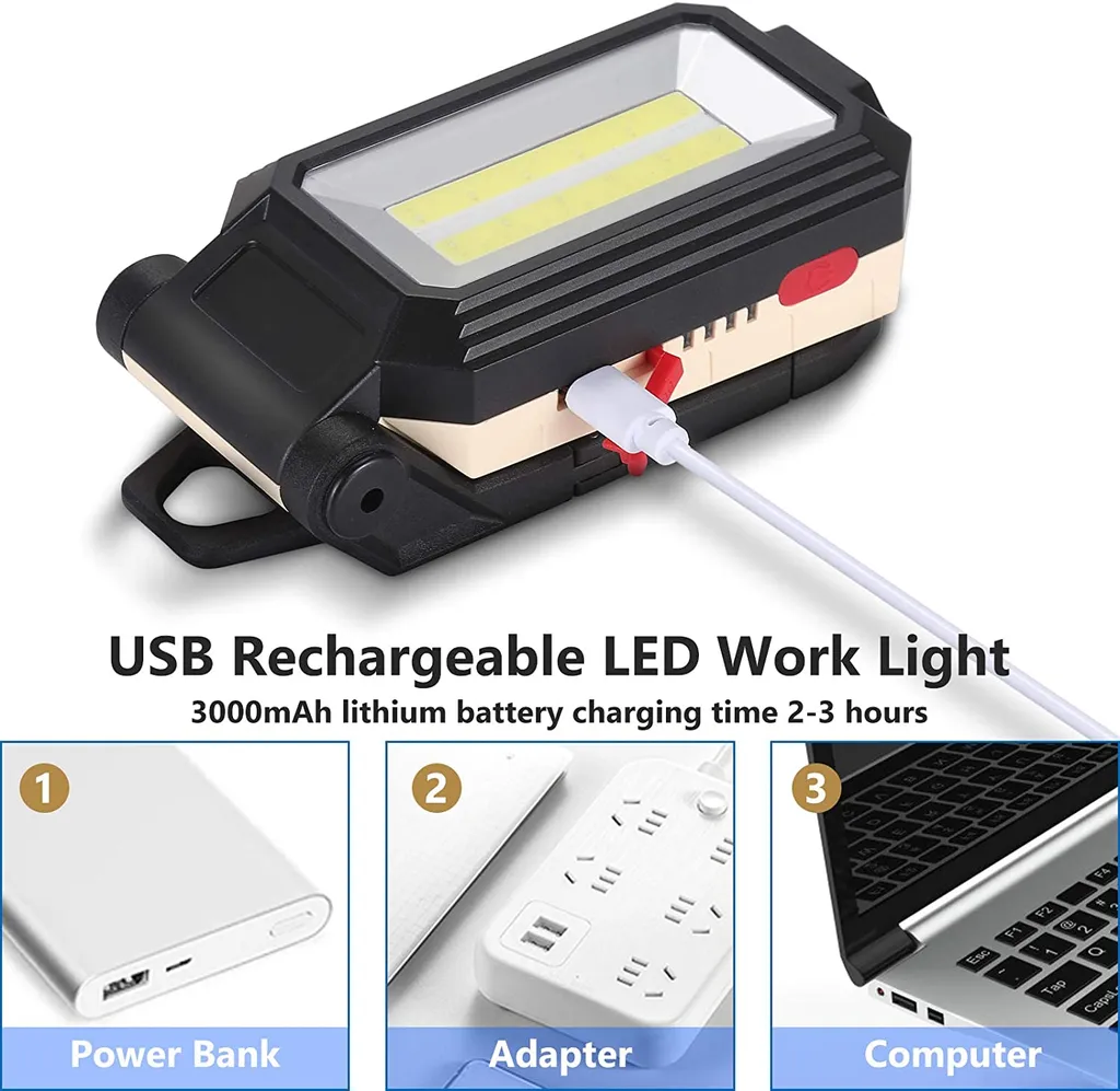 COB LED KFZ Arbeitsleuchte Magnet Akku Werkstattlampe Handlampe Stablampe USB 