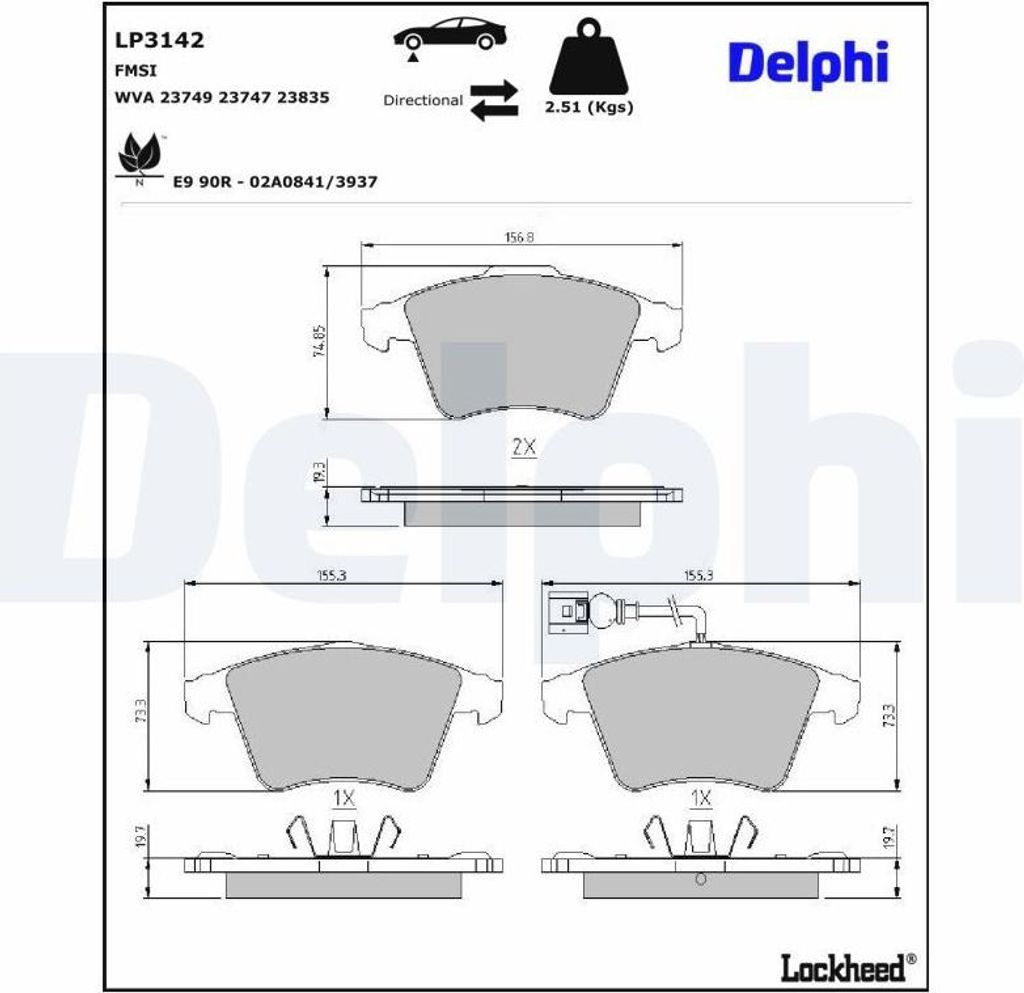 DELPHI Bremsbeläge Satz Vorne Bremsklötze für VW Touareg (7LA, 7L6, 7L7) LP3142