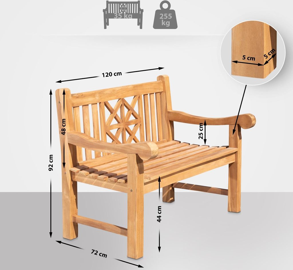 Teakbank HLO-CP3 120 cm mit Abdeckhaube teak