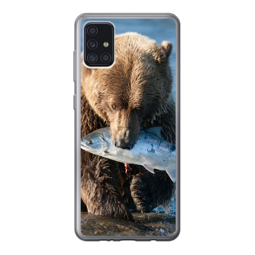 MuchoWow Handyhülle Schutzhülle Hülle für Samsung Galaxy A52 5G Bär - Braun - Fisch Silikon Softcase Handy Hülle - Umschlag