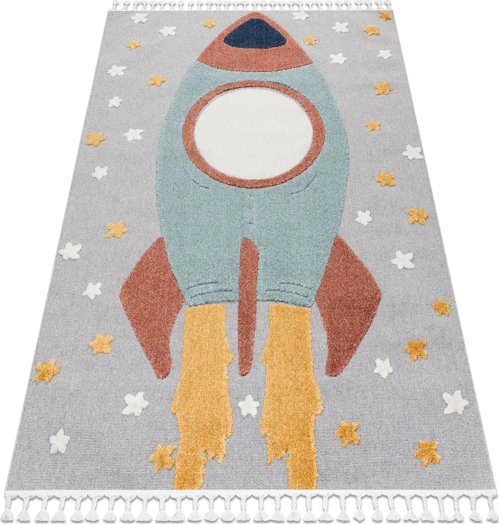 Tapis de Chambre Enfant Sensoriel et Doux Motif Espace en 200x290 cm