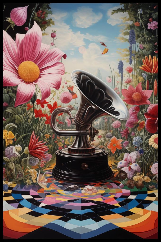 Plakat 56,6x86,4cm Plattenspieler in Blumen