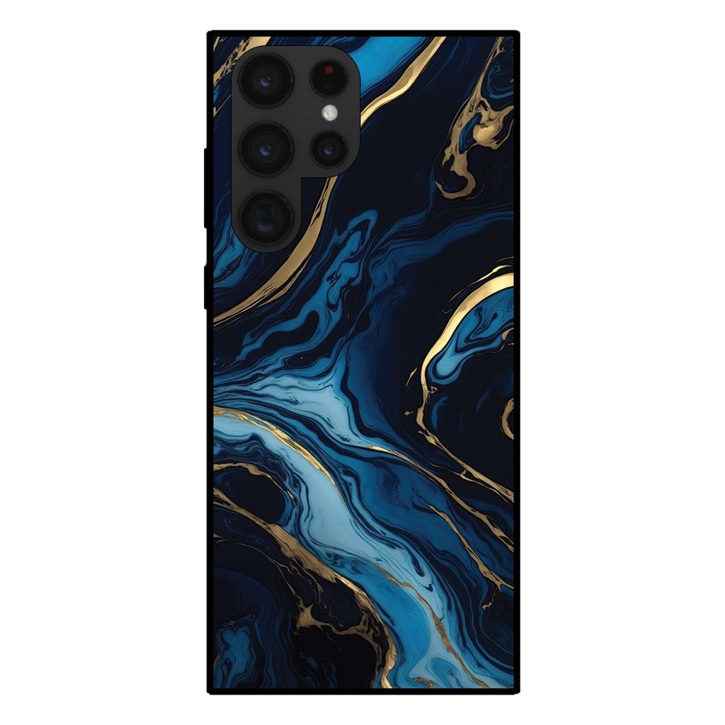 Smartphonica Handytasche für Samsung Galaxy S23 Ultra mit Marmordruck - TPU Rückseite Abdeckung Fall Marmor Design - Gold Blau