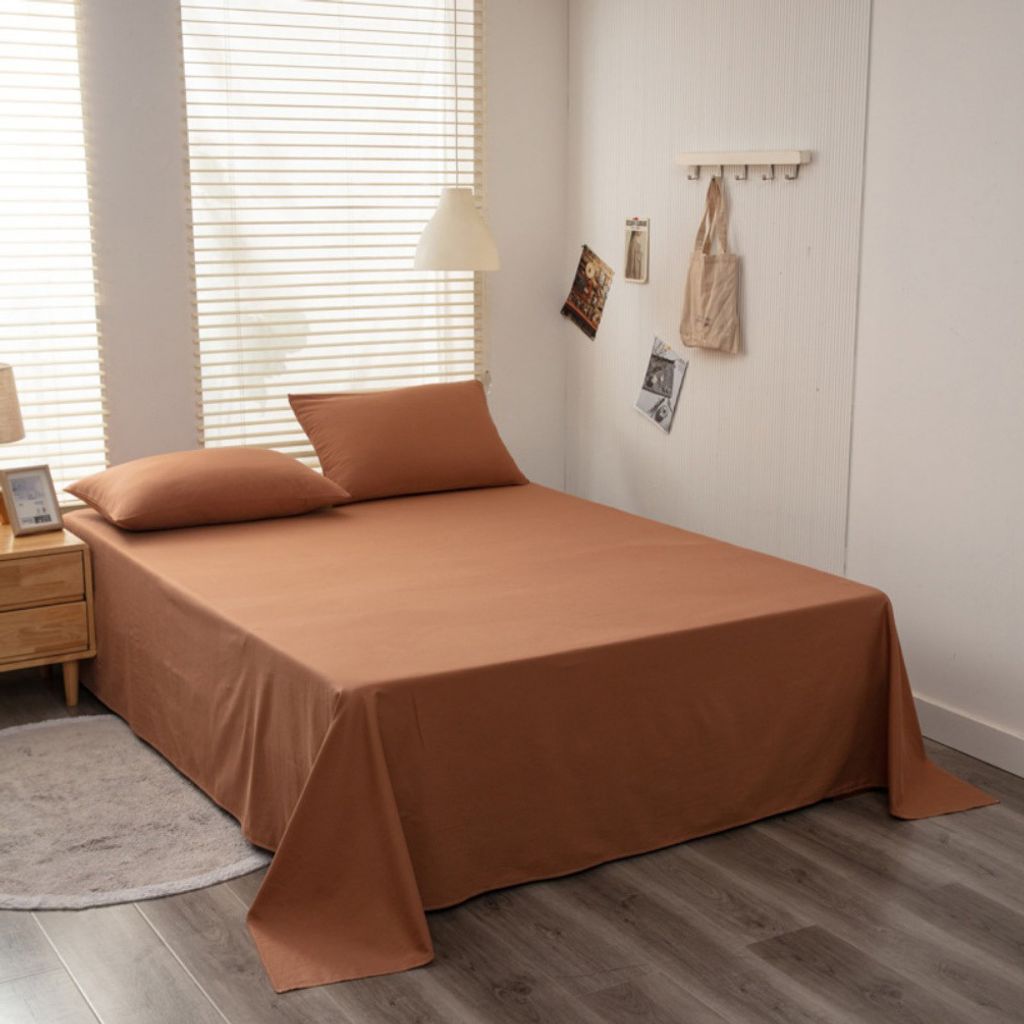 Baumwoll-Bettlaken In Voller Größe, Atmungsaktive Und Hautfreundliche Schlafbettlaken, Ohne Kissenbezüge (245x270cm, braun)