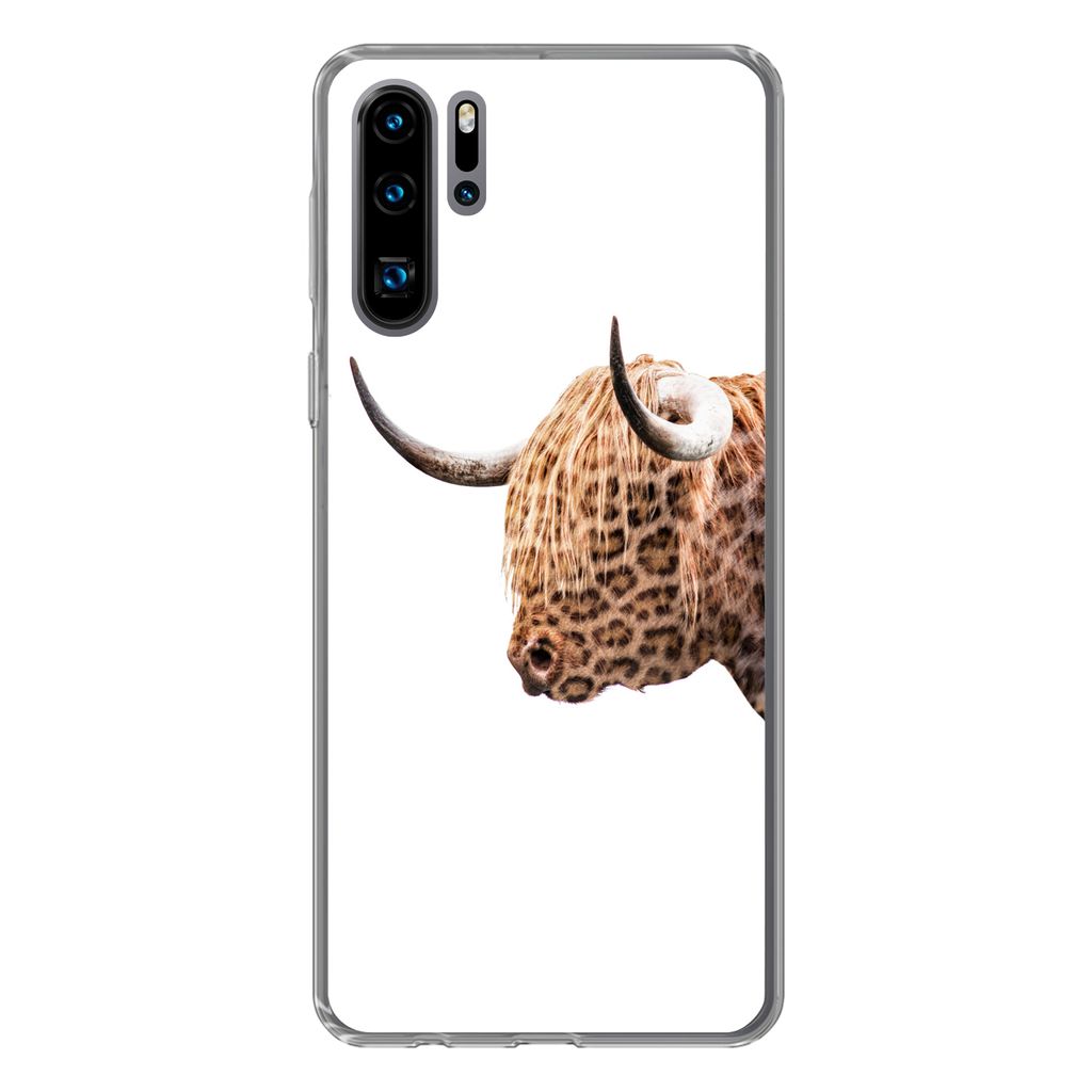 MuchoWow Handyhülle Schutzhülle Hülle für Huawei P30 Pro Schottischer Highlander - Panther - Weiß Silikon Softcase Handy Hülle - Schutzdeckel