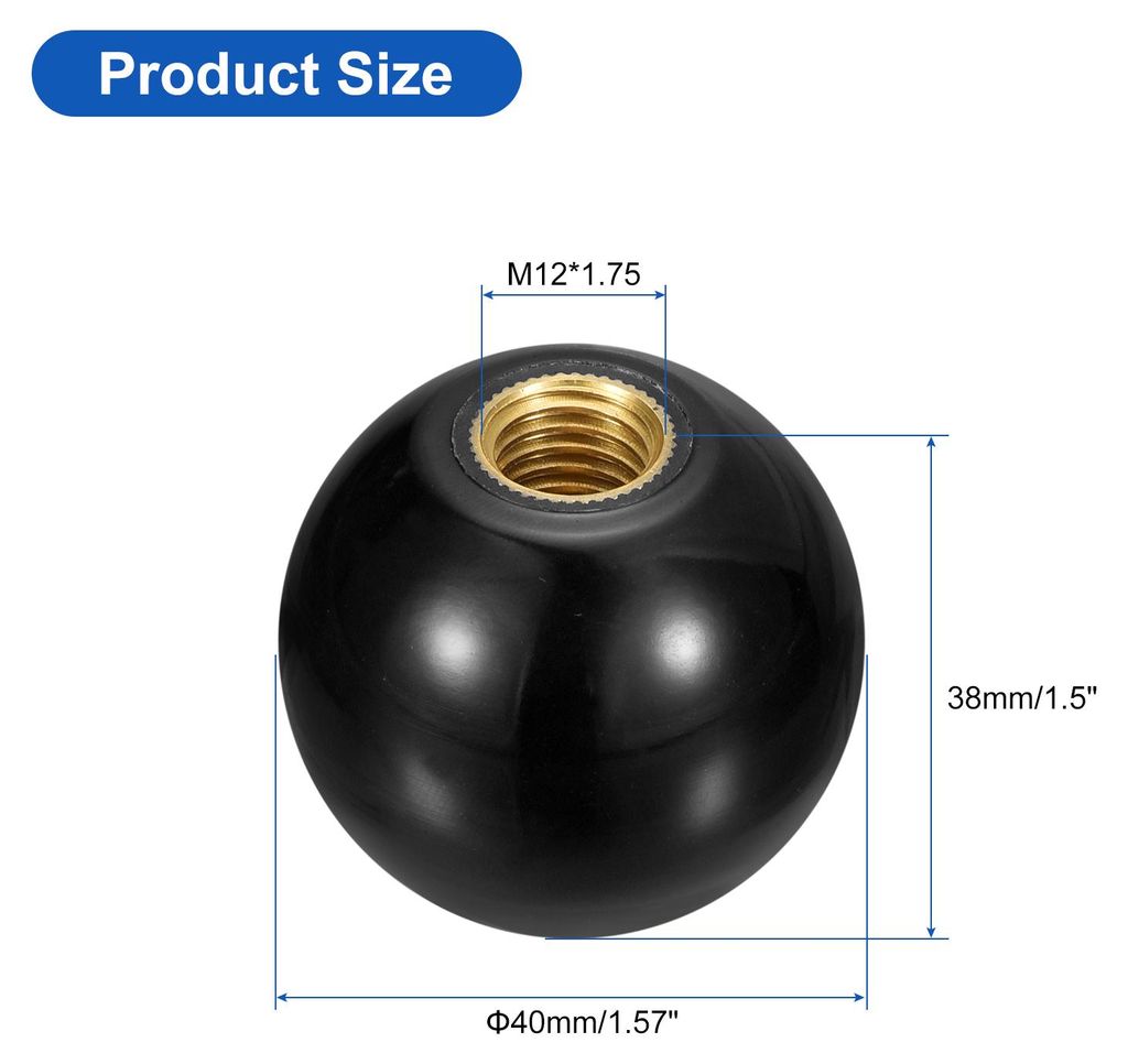 Gewindekugelkn?pfe, M12 weibliches Gewinde Thermoset-Kugelknopf 40mm Durchmesser Runder Betriebskugelgriff fš¹r Maschinenhebelgriff, Schwarz.