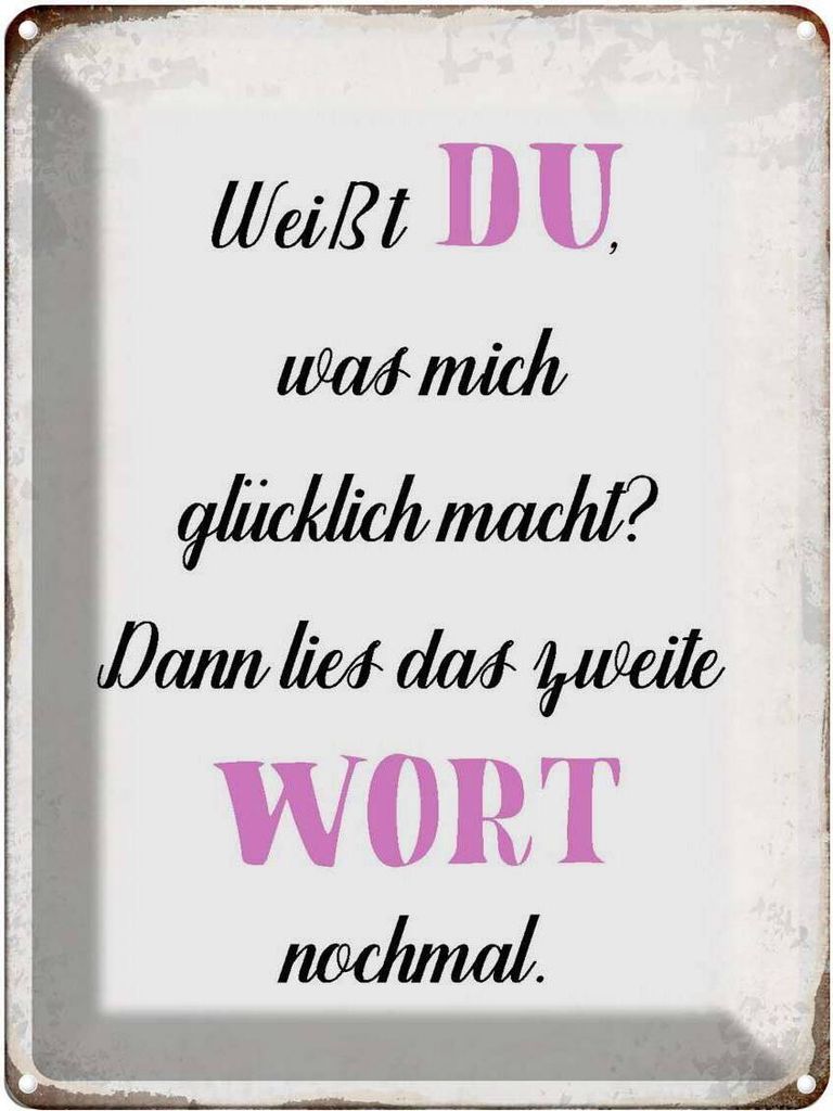 vianmo Blechschild 40x30 cm weiß Du was mich glücklich macht Spruch Zitat