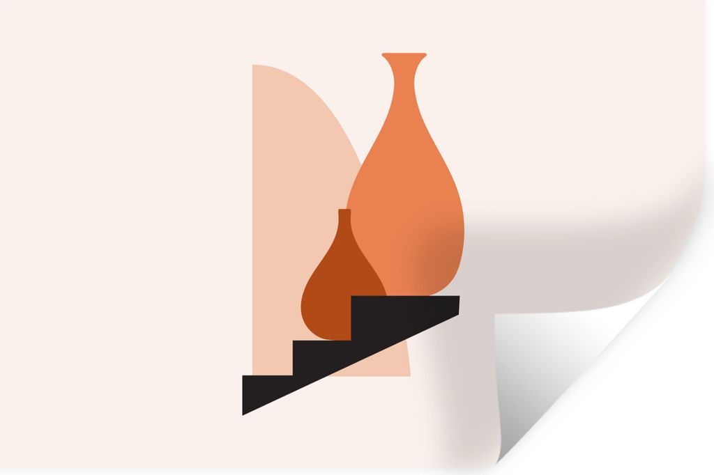MuchoWow Wandtattoo Wandsticker Wandaufkleber Vase - Abstrakt - Treppe 30x20 cm Selbstklebend und Repositionierbar - Wierderverwendbar - Selbstkl...