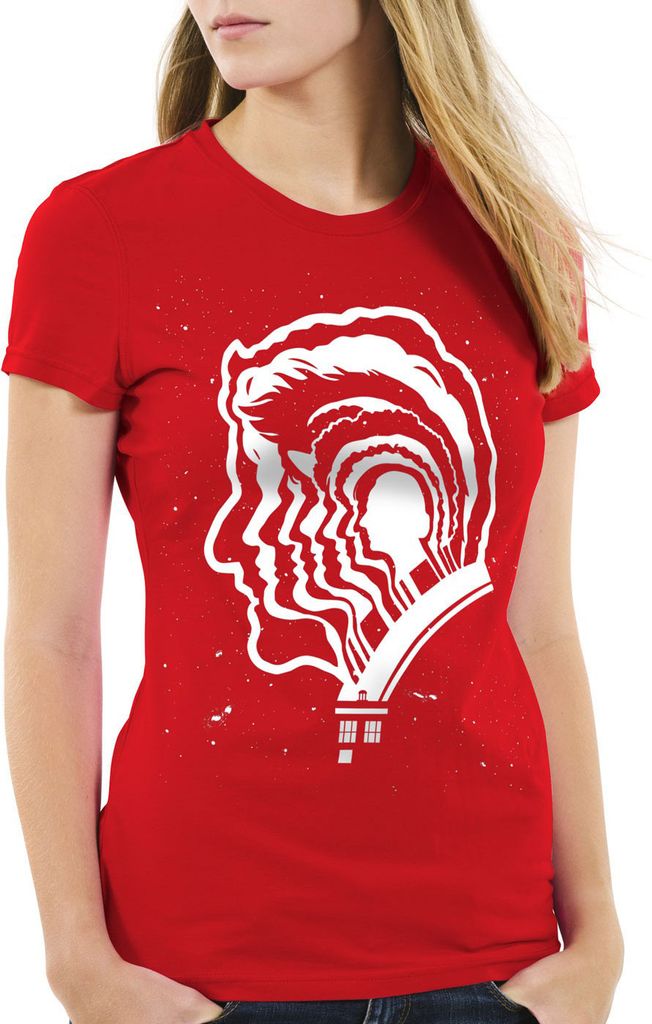 style3 Timelord Generationen T-Shirt Damen zeitreise serie polizei notrufzelle, Farbe:Rot, Größe:2XL