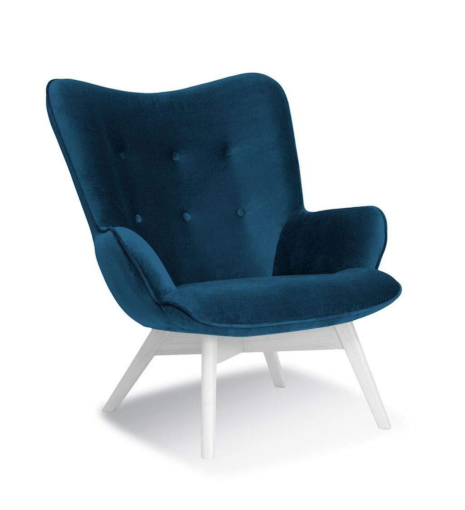 Sessel Polstersessel Connie Füße aus Holz in der Farbe Weiß (Dunkelblau)