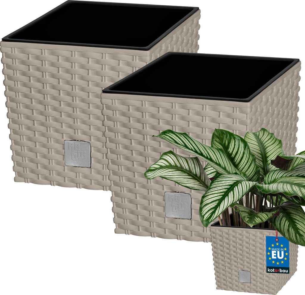 KOTARBAU 2er Set Blumentöpfe 9,8 L Mocca Höhe: 23 cm Pflanzentopf aus Kunststoff Übertopf mit Innentopf Blumentopf Set wie Rattan Pflanzentopf...
