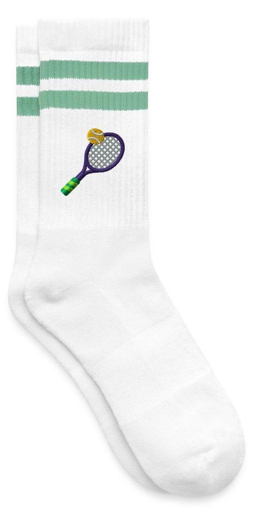 Spreadshirt Stickerei Tennisschläger Gestreifte Tennissocken, 42-46, Weiß/Mint