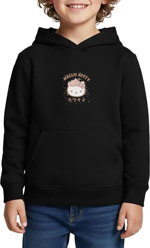 Spreadshirt Hello Kitty Kawaii Stil Kinder Premium Hoodie, 110/116 (4 Jahre), Schwarz