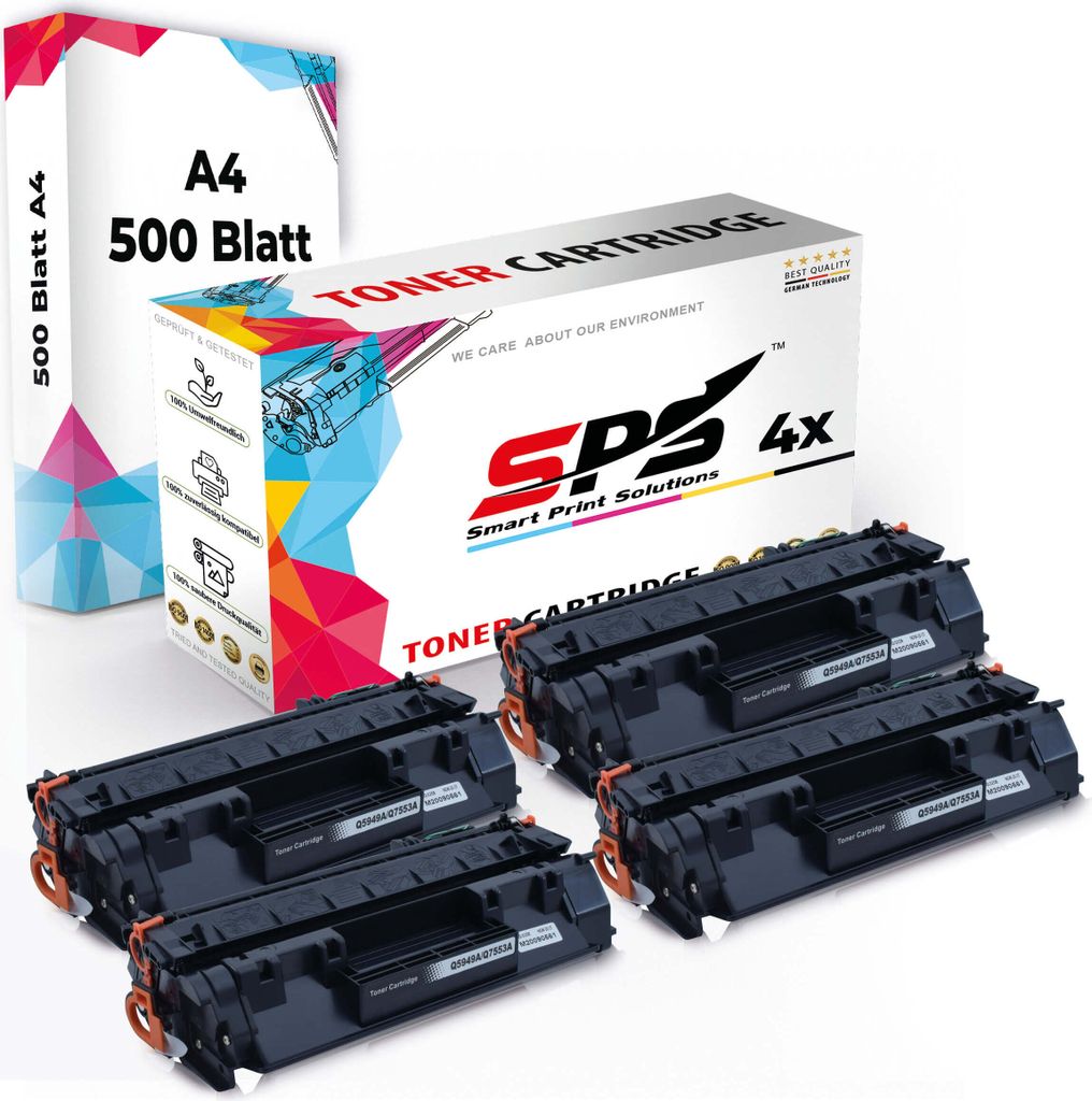 Druckerpapier A4 + 4x Multipack Set Kompatibel für HP LaserJet P 2011 n (Q7553A/53A) Toner Schwarz