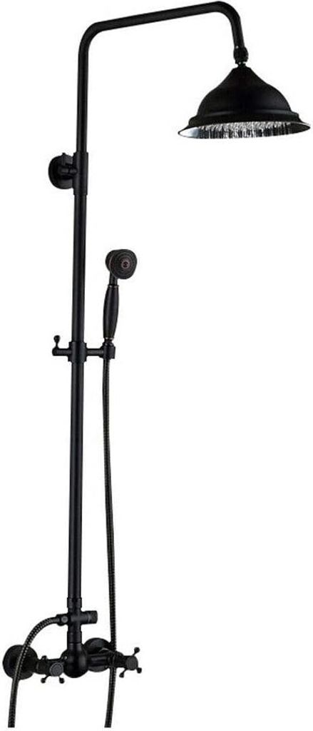 Duschset Duschsystem Schwarz Duscharmatur Wandmontage mit Kopfbrause Regendusche Handbrause Duschkopf verstellbarer Duschstange