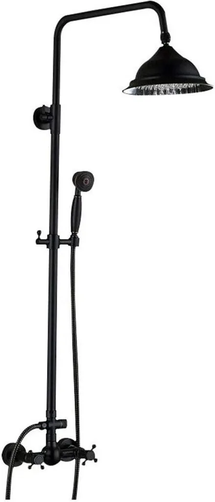 Douche Noire Mat Murale - Pommeau Pluie, Douchette, Réglable - Kit Complet