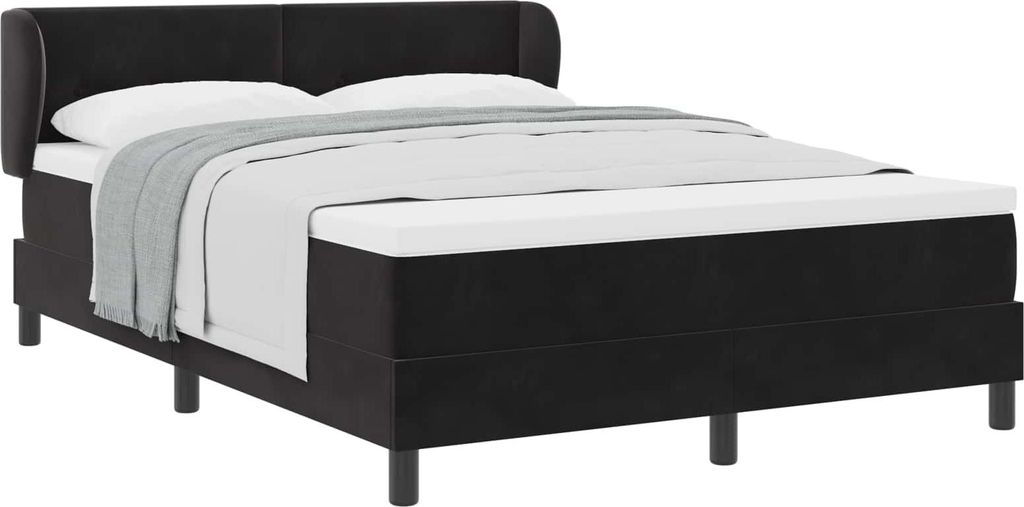 Boxspringbett mit Kopfteil Schwarz 140 x 200 cm Samt