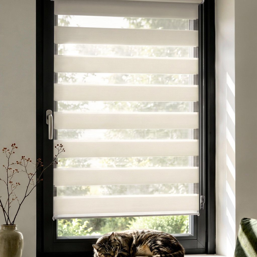 Doppelrollo Fenster ohne Bohren Zevra 140x160cm creme Produktbild 