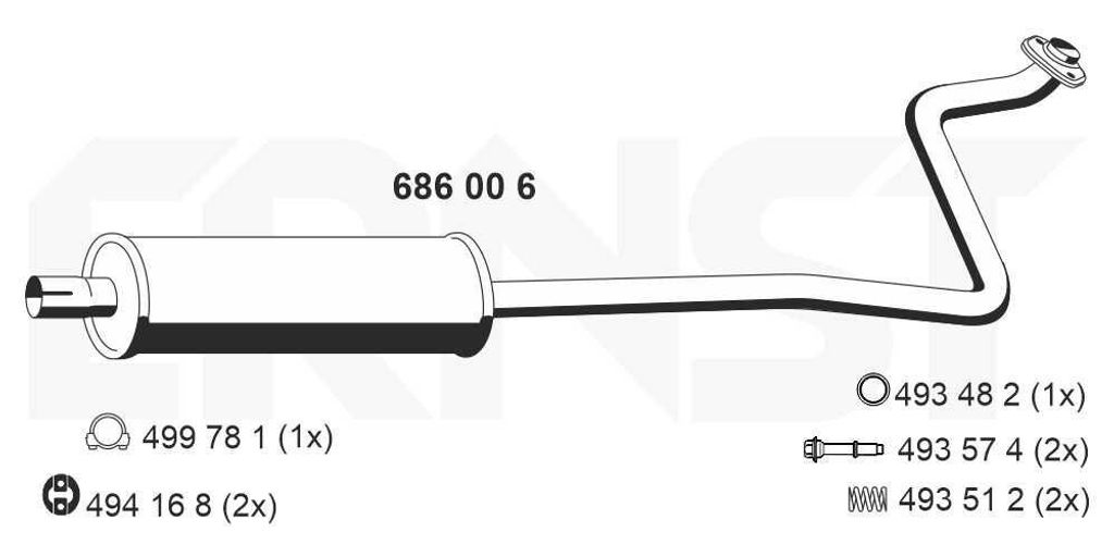 ERNST 686006 Mittelschalldämpfer Schalldämpfer für TOYOTA Yaris Schrägheck (P1)