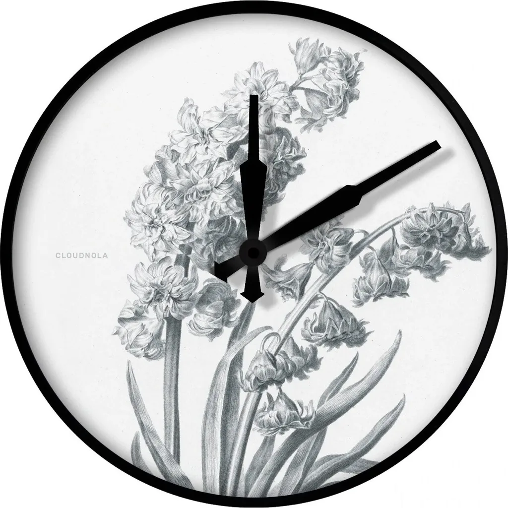 Grande horloge murale design fleur bleue Jacinthe pour salon et bureau