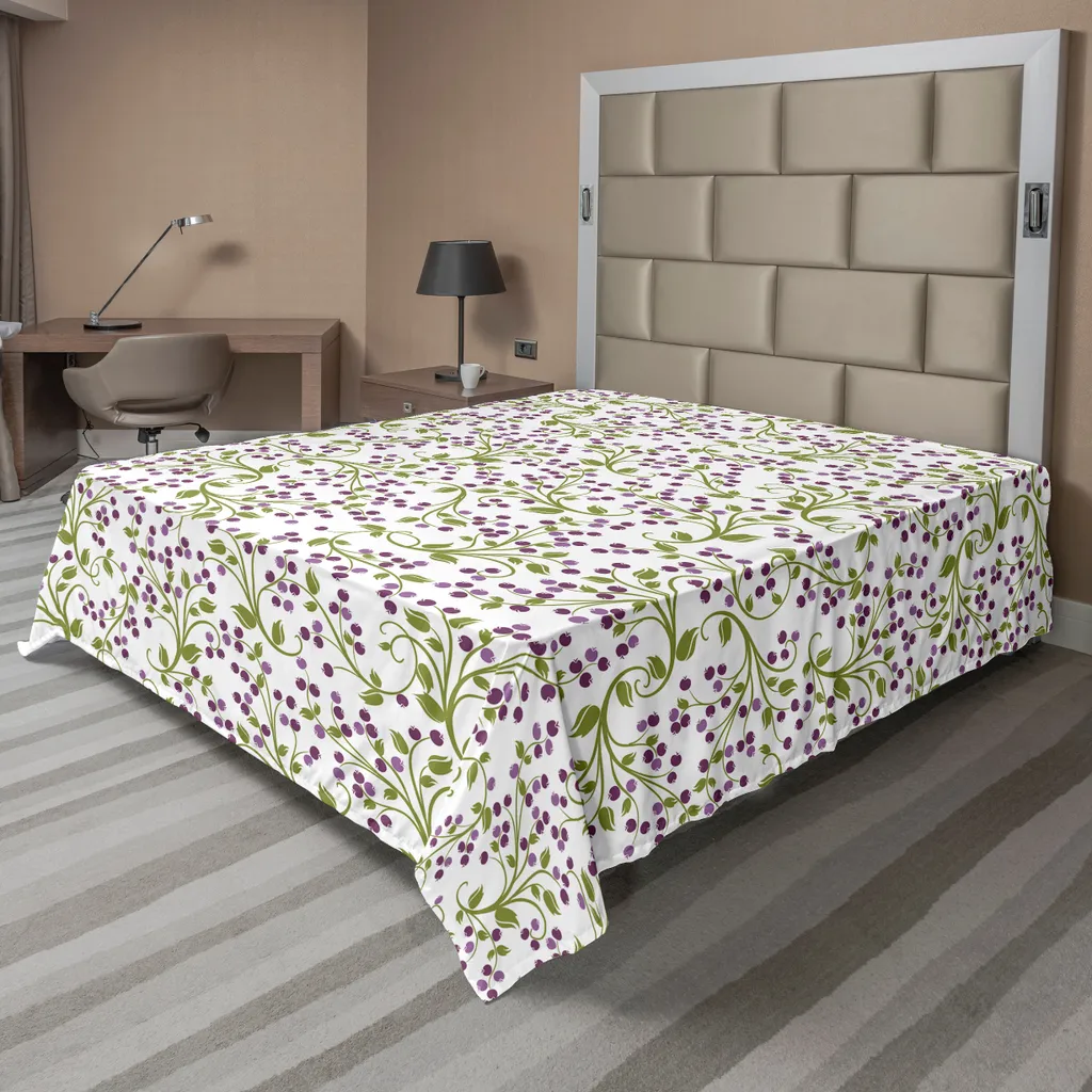 Drap plat ABAKUHAUS à motif floral sauvage 260x228 cm en vert et violet