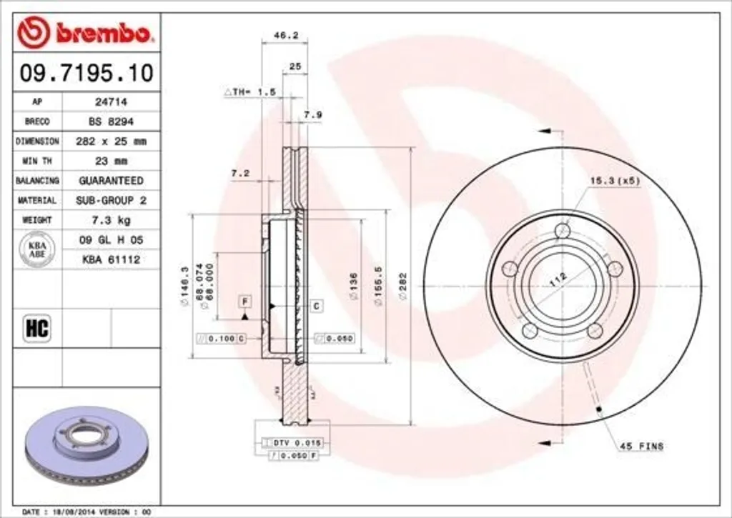 Disque de frein de rechange pour Passat 3B conforme OE 8E0615301C