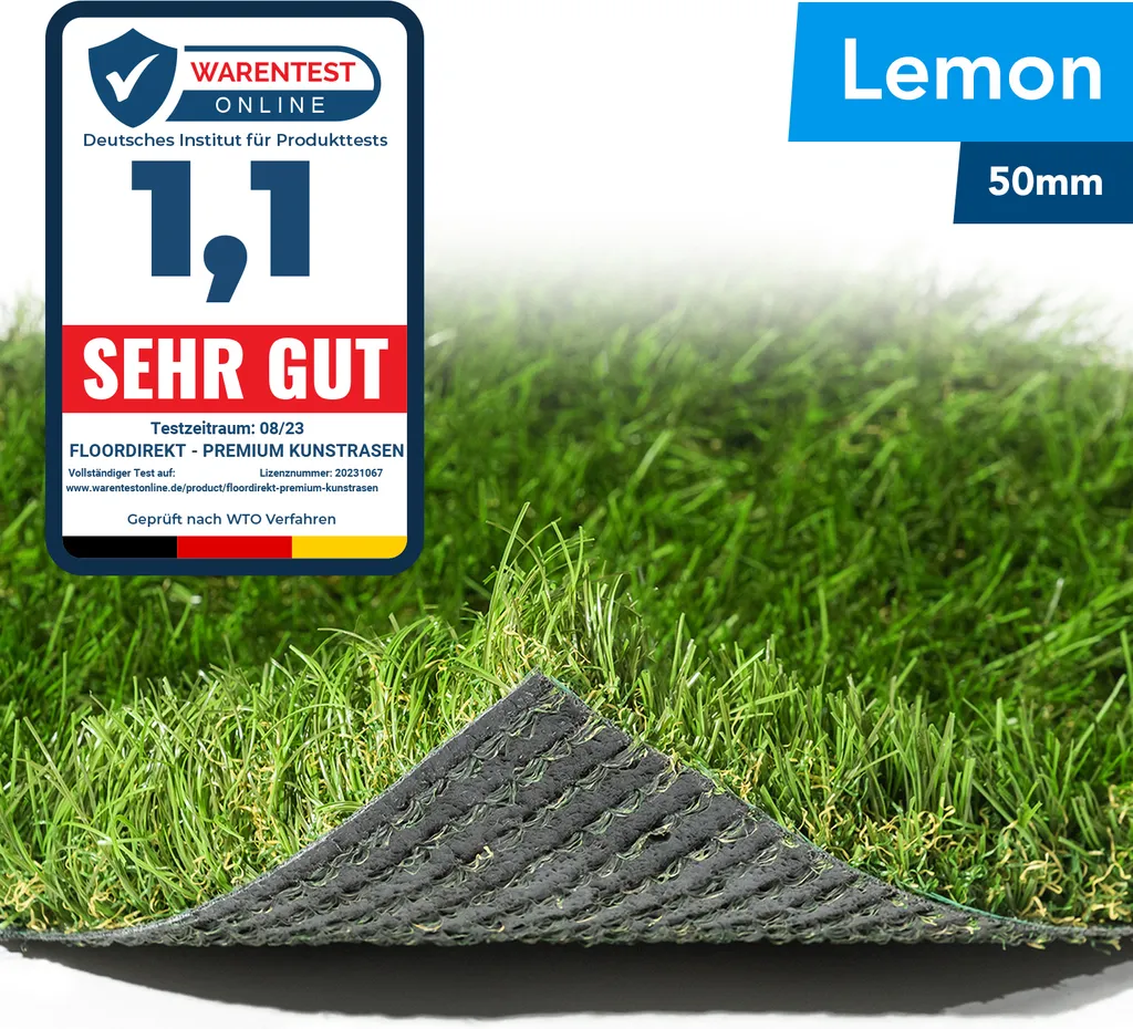 Gazon synthétique pour terrasse Lemon 50mm - Découpe de 100x400 cm
